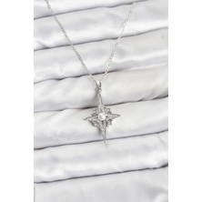 316L Çelik Zincir Gümüş Renk Kutup Yıldızı Model Zirkon Taşlı Kadın Kolye - Lisinya