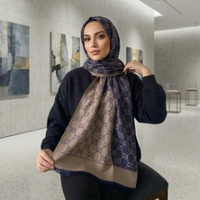 Revam Collection G Desen Çift Taraflı Pamuk Şal Bej-Lacivert