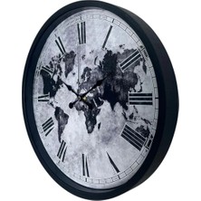 Senka Mey Ithalat® Siyah 36 cm Desenli Dekoratif Duvar Saati