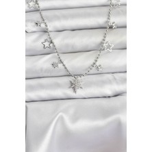 Pirinç Gümüş Renk Zirkon Taşlı Kutup Yıldızı Model Kadın Kolye - Lisinya