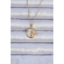 316L Çelik Zincir Altın Renk Zirkon Taşlı Mineli Melek Kolye - Lisinya