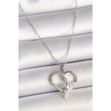 316L Çelik Gümüş Renk Zincir Zirkon Taş Detaylı Kalp Model Kadın Kolye - Lisinya