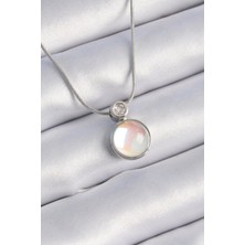 316L Çelik Gümüş Renk Beyaz Sedefli Vintage Model Kadın Kolye - Lisinya