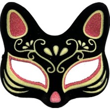 İlk El Grup Ieg™ Siyah Süet Kırmızı Sarı Simli Kedi Maskesi