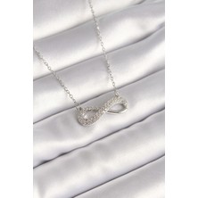 316L Çelik Gümüş Renk Zincir Zirkon Taşlı Sonsuzluk Model Kadın Kolye - Lisinya