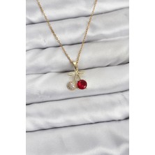 316L Çelik Zincir Gold Renk Kiraz Model Zirkon Taşlı Kadın Kolye - Lisinya