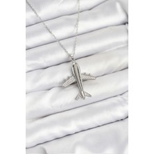 316L Çelik Zincir Gümüş Renk Uçak Model Kadın Kolye - Lisinya