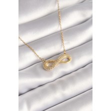 316L Çelik Gold Renk Zincir Zirkon Taşlı Sonsuzluk Model Kadın Kolye - Lisinya