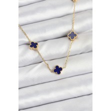 316L Çelik Zincir Gold Renk Lacivert Baby Boy Yonca Kadın Kolye - Lisinya