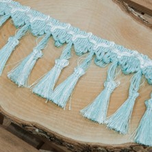 Mefaks Tekstil Yüksek Kalite Bebe Mavisi Krem Püskül Saçak 1 Metre