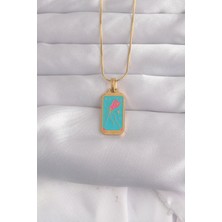 316L Çelik Gold Renk Mavi Mineli Tarot Kolye - Lisinya
