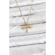 316L Çelik Zincir Gold Renk Yusufçuk Model Zirkon Taşlı Kadın Kolye - Lisinya