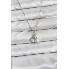 316L Çelik Zincir Gümüş Renk Deniz Kabuğu ve Deniz Yıldızı Model Zirkon Taşlı Kadın Kolye - Lisinya