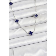 316L Çelik Zincir Gümüş Renk Lacivert Baby Boy Yonca Kadın Kolye - Lisinya