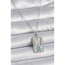 316L Çelik Gümüş Renk Zincir Ikizler Burcu Zirkon Taşlı Kadın Kolye - Lisinya