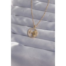 316L Çelik Zincir Gold Renk Zirkon Taşlı Yıldız Figürlü Oval Kolye - Lisinya