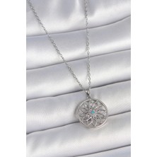 316L Çelik Gümüş Renk Zincir Mavi Taşlı Model Kadın Kolye - Lisinya