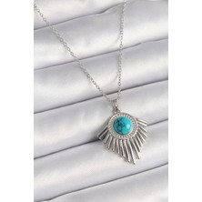 316L Çelik Gümüş Renk Zincir Mavi Boncuklu Zirkon Taşlı Kadın Kolye - Lisinya