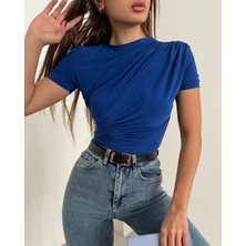 Moda Morfo Çapraz Büzgülü Kısa Kol Sandy Bluz -Saks