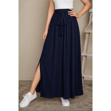 Arben Boutique Kadın Yüksek Bel Bei Kuşaklı Yandan Yırtmaçlı Uzun Sandy Etek