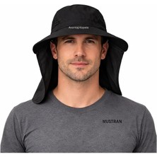 Mustran Sök Tak Maskeli Enseli Güneş Şapkası Uv Korumalı Unisex Outdoor Yazlık Şapka-Siyah