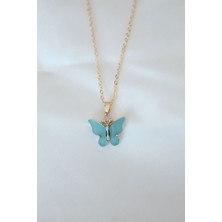 Gold Kaplama Turkuaz Renk Sedefli Kelebek Kolye - Lisinya