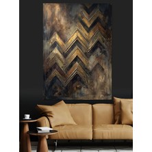 Karizma Tablo Geometrik Desenli Ahşap Dokulu Tablo Dekoratif Kanvas - Mdf Ahşap Tablo