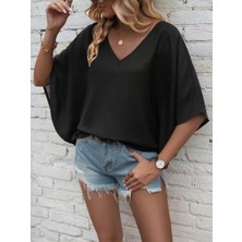 Sun & North Sun&north Kadın Kısa Kollu V Yakalı Salaş Viskon Bluz