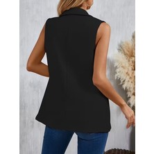 Mericline Kadın Kolsuz Yakalı Önden Tek Düğmeli Atlas Ceket