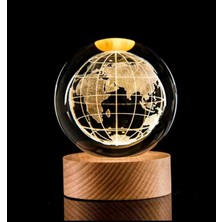 PremiumPort 3D Dünya Haritası LED Gün Işığı Kristal Cam Kar Küresi ve Ahşap Stand Set