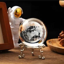 PremiumPort Dünya Haritası Temalı Lazer Işlemeli Kristal Cam Küre ve Standlı Dekoratif Set