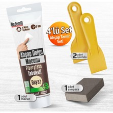 Badem10 Pratik (4'lü) Ahşap Tamir Seti Beyaz Renk 200 Gr Tamir Macunu + 2 Adet Spatula + 1 Adet Kübik Zımpara