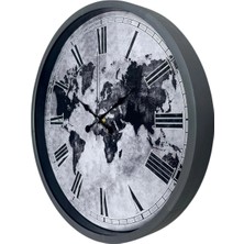 Senka Mey Ithalat® Gri 36 cm Dünya Haritalı Duvar Saati