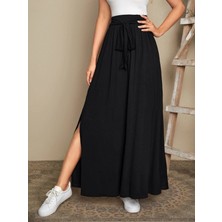 Equri Kadın Yüksek Bel Bei Kuşaklı Yandan Yırtmaçlı Uzun Sandy Etek