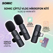Somic Profesyonel Kablosuz Yaka Mikrofonu iPhone Ipad, Plug-Play 2.4g Ultra Düşük Gecikme-Dahili Gürültü Azaltma Çip Yaka Mikrofon Röportaj, Podcast, Vlog, Youtube