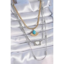 316L Çelik Mix Renk 3'lü Zincir Damla Madalyon Figür Uzun Kadın Kolye - Lisinya