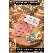 Emtory Home Bonibon Pembe Kalpli Kutulu Hediyelik - Piramit Kutulu Hediyelik - Hoşgeldin Bebek Hediye 15 Adet