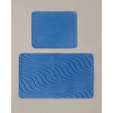English Home Curveline Kaydırmaz Taban Banyo Paspası Seti 60x100 cm + 50x60 cm Mavi