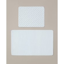 English Home Gridline Kaydırmaz Taban Banyo Paspası Seti 60x100 cm + 50x60 cm Beyaz