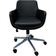 Atom Ofis Melik Siyah Deri Çalışma & Toplantı Koltuğu