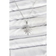 316L Çelik Zincir Gümüş Renk Kutup Yıldızı Model Zirkon Taşlı Kadın Kolye - Lisinya