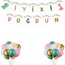 Deha Parti Kağıt Banner Sevimli Dino Happy Birthday Doğum Günü
