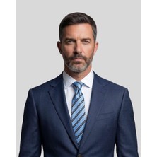 1001 Kravat Mavi Lacivert Çizgili Klasik Kravat - 8 cm genişliğinde