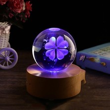 PremiumPort Işıklı Ahşap Kaideli Yonca Temalı Cam Küre 6 Cm, Doğal Dekor Şıklığı