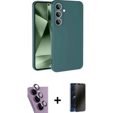 İlk El Grup Ieg™ Galaxy S24 Fe Kılıf Ahenk Serisi - Siyah 3D Antistatik Hayalet Cam Ekran Koruyucu + Mor Raze Metal Kamera Lens