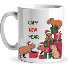 Pileli Store Capy New Year Yazılı Kapibara Yılbaşı Temalı Kupa Model 218 Baskılı Seramik Kahve Kupası