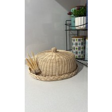 Aktarlife Rattan Ekmeklik Kapaklı El Yapımı – Hasır Kek Fanusu Doğal Sunum Sepeti