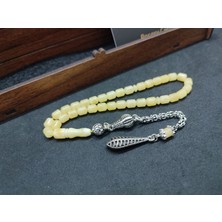 İskeçe Tesbih 475 Ayar Gümüş Püsküllü 4 Parmak(Küçük Boy)Kalingrad White Amber 5.8 Gr.sertifikalı 9620