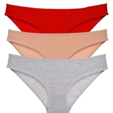 Royaleks 3 Adet Eko Set Likralı Kadın Slip Külot Kırmızı Ten Gri