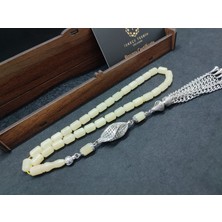 İskeçe Tesbih 475 Ayar Gümüş Püsküllü El Boy Kalingrad White Amber 14.05 Gr.sertifikalı 9628